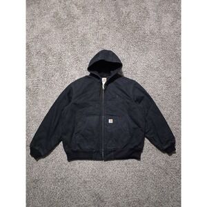 Vintage Carhartt Black Hooded Jacket Size XL Canvas Quilt Lined j140 blk OKC